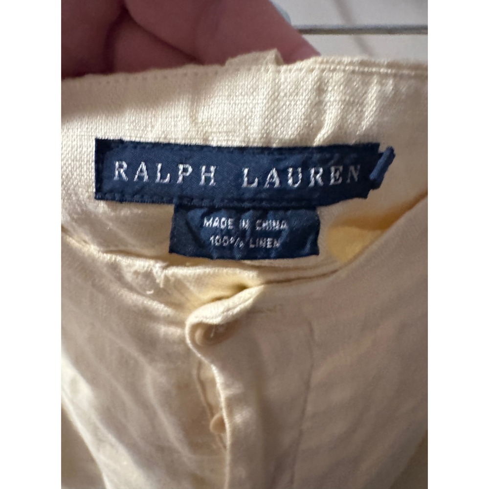 Ralph Lauren Womens Cream Yellow 100% Linen Straight Leg Trousers‎ Pants Size 14